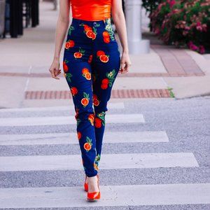 Collectif Citrus Orange Print High Waist Skinny Jeans Leggings